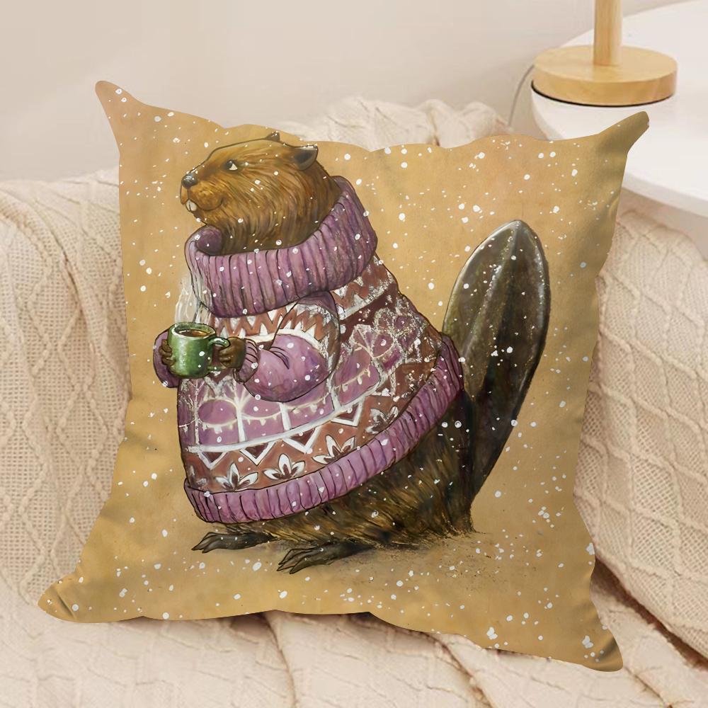 Cute Animal Snowflake Retro Cushion Cover Silky Short Plush Invisible Zipper Dustproof Sofa Pillow Case For Home Decor