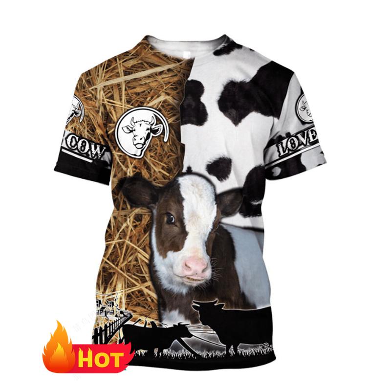 Nowe koszulki z nadrukiem 3D ze zwierzętami Krowa dla Mężczyzn Kobiet Lato Zwierzęta Gospodarskie Krótki Rękaw Okrągły Dekolt Dzieci Zabawne Koszulki z Krową