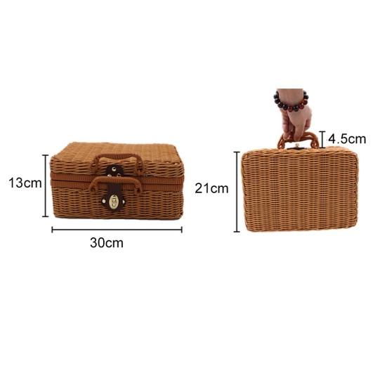Vintage Rattan Geflochtener Aufbewahrungskoffer Make-up Halter Koffer Krimskrams Organizer Box