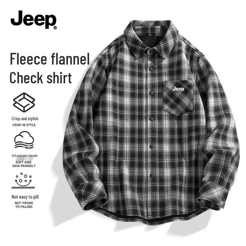 JEEP Men s Fleece-Lined Flannel Plaid Shirt Jacket M