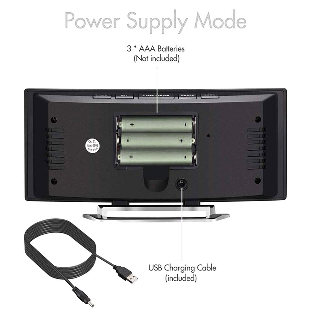 Digital Alarm Clock Curved Flat Large Display LED Electronic Digital Desktop Clock Bedroom Noise-free Function Desk Table Clock