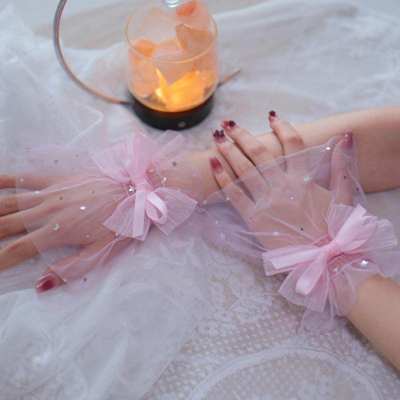 1 Pair Nail Art Tulle Photo Bow Glove Fake Pleated Cuff Manicure Photography Props Nail Tips Display Sleeve Fashion Accessories