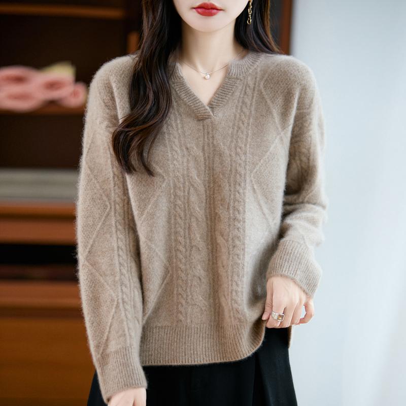 Women's cashmere sweater Qinghe cashmere 30% cashmere 70% wool autumn and winter pullover warm and fashionable