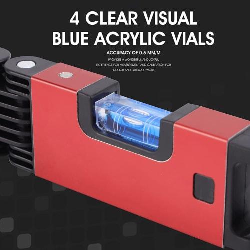 Folding Level, Multifunctional Folding Level Measuring Tool, 4 Level Bubbles 45 90 180, Multi-Angle Magnetic Level Tool for Carpentry and Woodworki