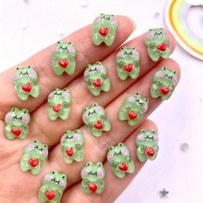 50pcs Resin Mini Glitter Colorful Kawaii Green Love Frog Art Nail Flatback Rhinestone Applique DIY Charm Scrapbook Accessories Crafts