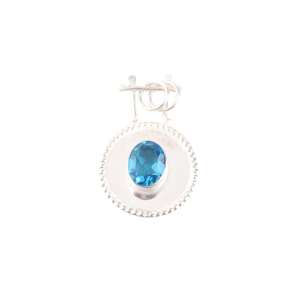 Swiss Blue Topaz Gemstone 925 Stamped Silver Jewelry Handmade Women Pendant 1.4" PP-57-3