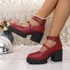 Fashion Women Pumps Double Buckle Chunky Platform Mary Janes Shoes Woman High Heels Ankle Strap Pumps Spring Plus Size Lotita Shoes