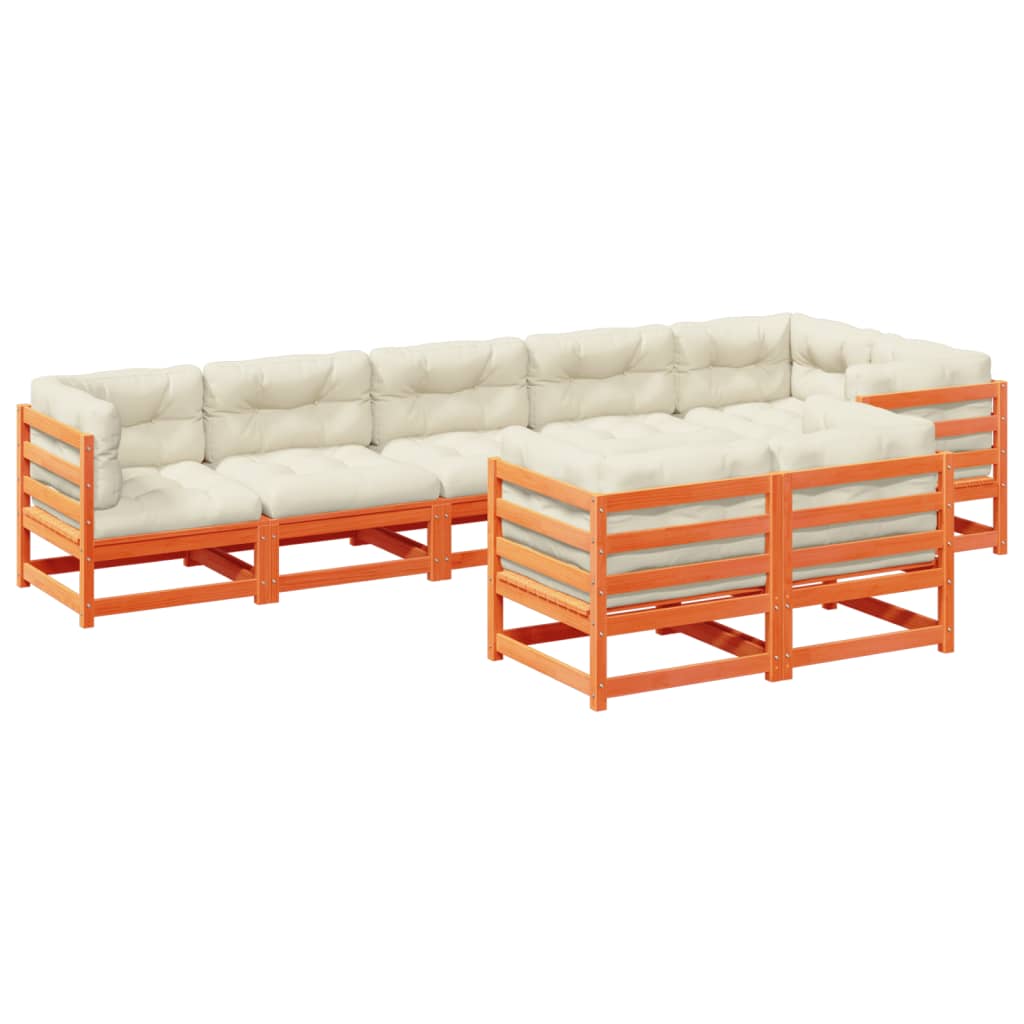 8 Piece Garden Sofa Set with Cushions Wax Brown Pine Wood