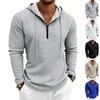 Mens Waffle Knit Loose Casual Hooded Zip Up Long Sleeve Top