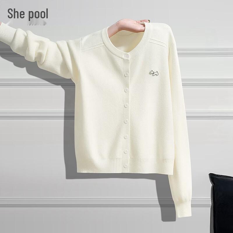 Women s Round Neck Embroidered Knit Cardigan One Size