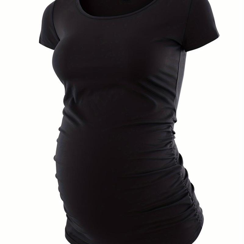 

B79983 Solid Color Round Neck Maternity Dress M