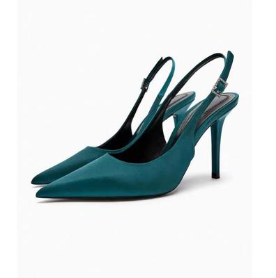 Sandali Neri Slingback 2025 Donna Primavera/Estate Punta Acuta Tacchi Super Alti Donna Scarpa con Elegante Design a Fibbia Bassa sulla Caviglia