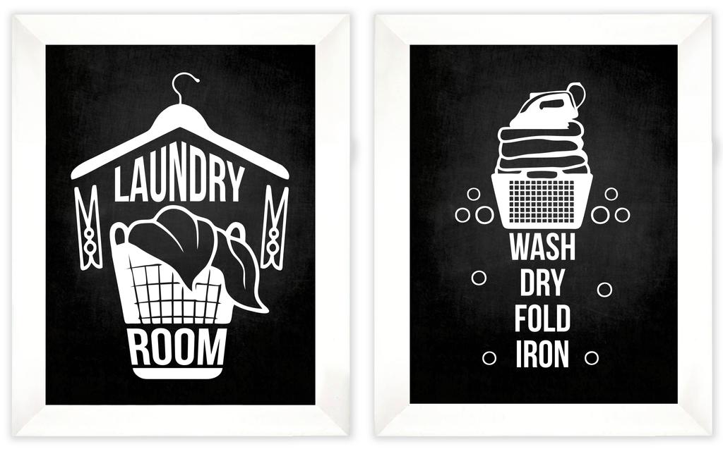 Inkdotpot 2 Piece Laundry Signs for Laundry Room Decor Wash Dry Fold Repeat Poster With Frame, Laundry Room Wall Art Signs Framed