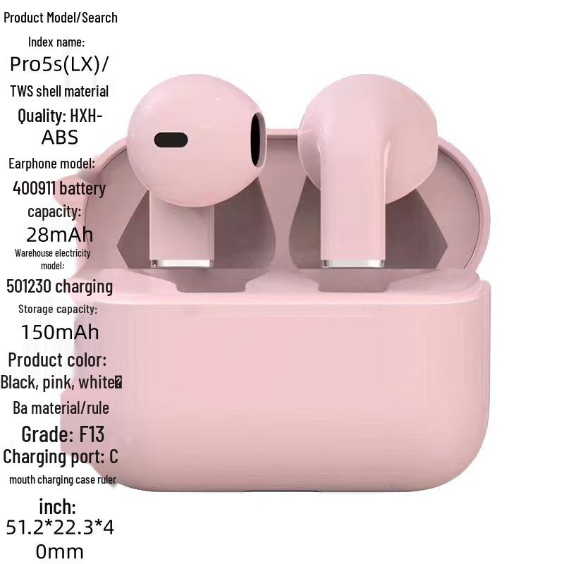 Pro5s Semi-in-Ear Bluetooth 5.3 Earphones: Compact, High-Quality Sound, Universal Wireless Fit