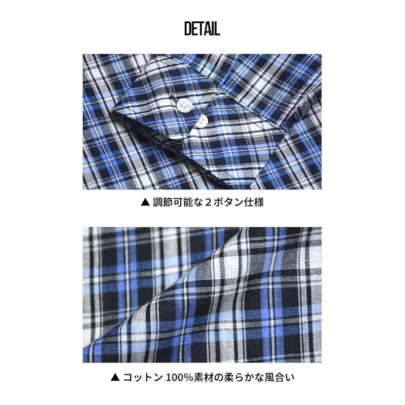 (Arona) ARONA check shirt long sleeve shirt men's With pocket Cotton/Y A25 navy x stripe 3L