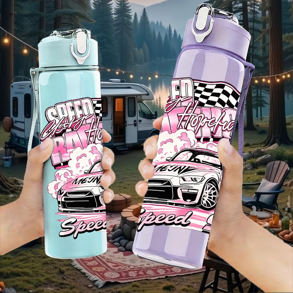 1PC Retro Lowrider Classic Car Print 750ml Color Plastic Sports Water Bottle Leakproof Flip Straw Lid Suitable for Sports Office Home Use