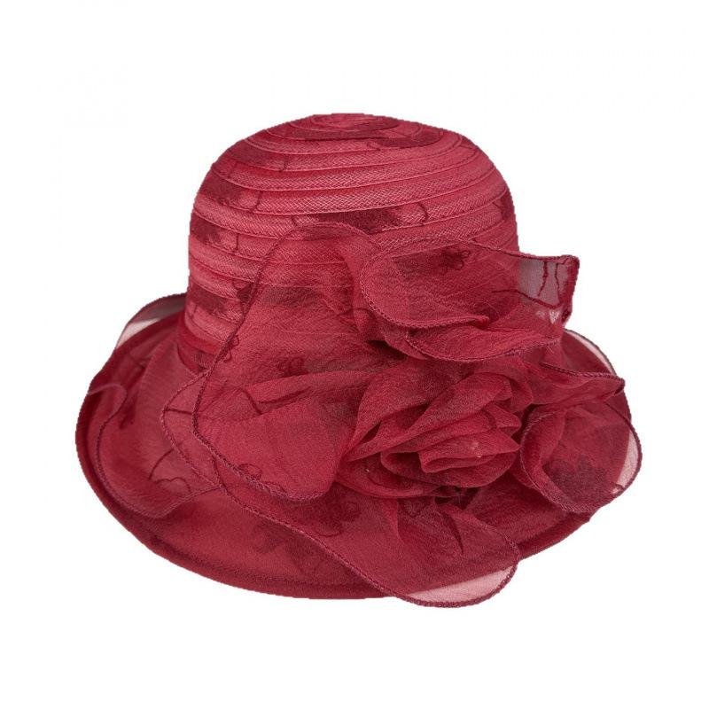 Hat women's summer big edge mesh yarn hat British retro organza flower sun hat outdoor sun protection beach sun hat