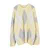 Women's French Argyle Pullover: Soft, Fluffy, Loose-Fit Color Block Sweater for Autumn/Winter, Versatile Round Neck Knit Design.