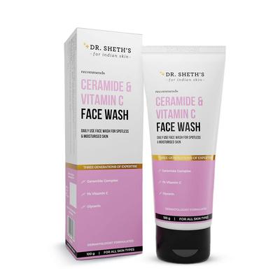 Dott. Sheth's Detergente Viso Illuminante con Ceramidi e Vitamina C Per un Glow Idratato Pelle Normale Grassa Mista 100 ml Quotidiano