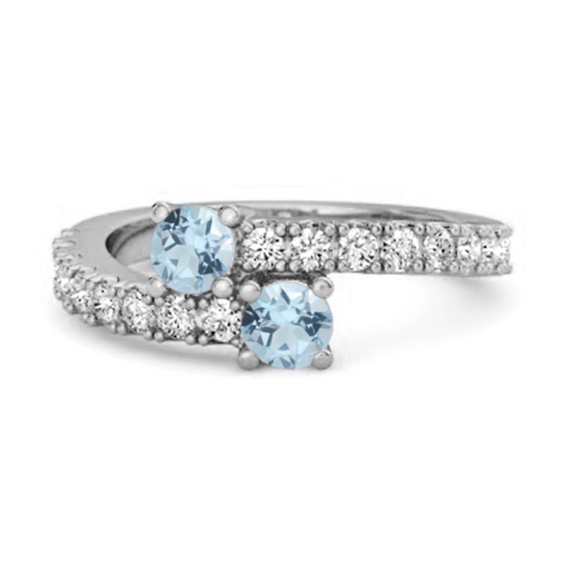 Blue Topaz Twin Stone with Accents Bypass Ring - Sterling Silver