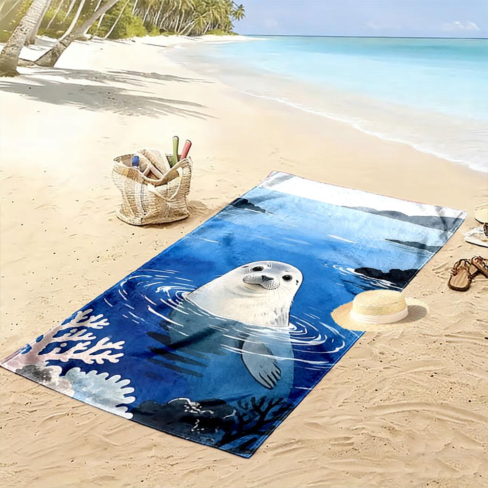 Gentle seal in serenity Print beach towel, quick drying, suitable for travel, outdoor sports, jogging, the beach and swimming, gift