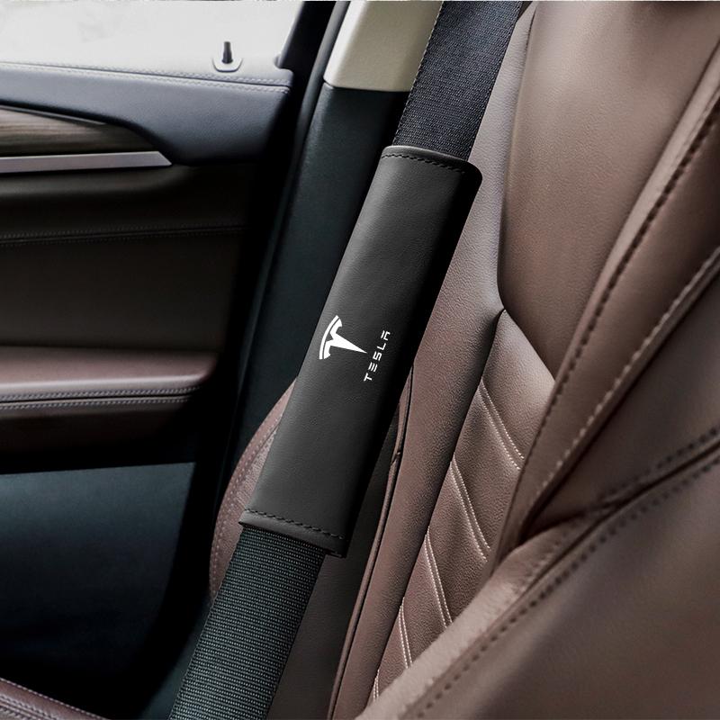 UDXKW1 Leather Car Seat Belt Protection Shoulder Pad Cover For Tesla Model 3 Y S X Cybertruck Juguete Roadster Coil Bonina SpaceX
