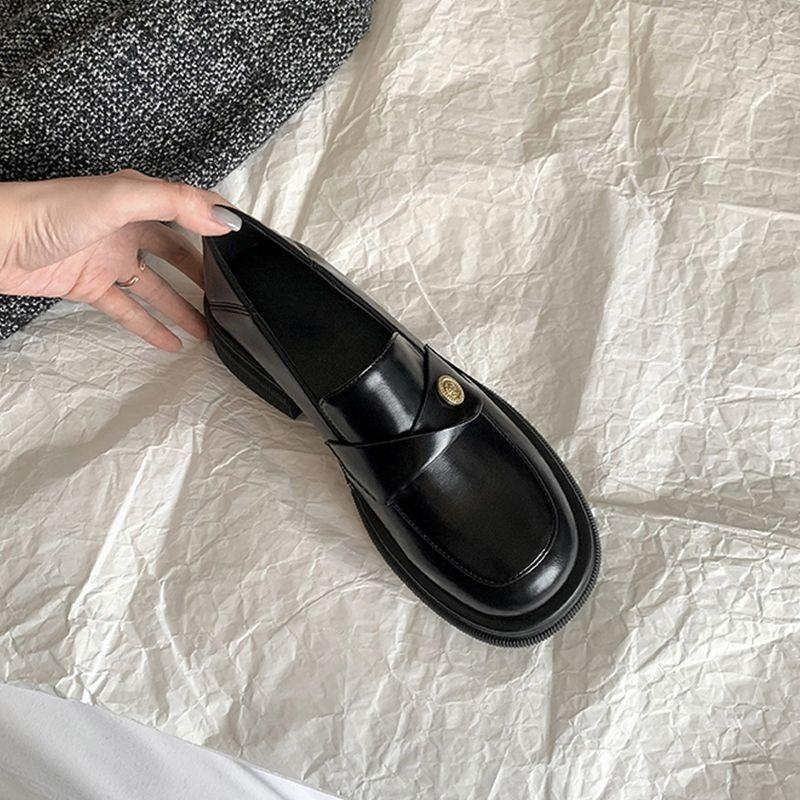 Small Gold Coins, Thick-soled Heels, New Retro Single Shoes, Small Leather Shoes, Thick Heels, Trendy