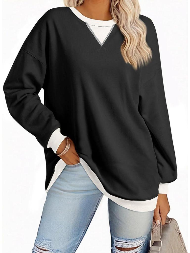 2025 Spring European American Style Color Block Long Sleeve Pullover Hoodie with Embroidered Collar