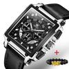 OLEVS 9919 Original Quartz Watch for Men Leather Strap Big Dial Square Waterproof Chronograph Sport Clock Male Relogio Masculino