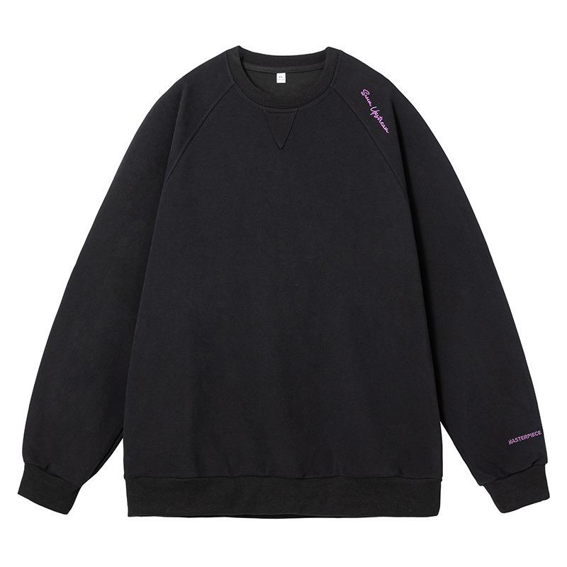 Американский ретро вышитый свитер с круглым вырезом мужской весенний и осенний ins тренд свободный повседневный свитер для пары с длинным рукавом куртка 3XL чёрный