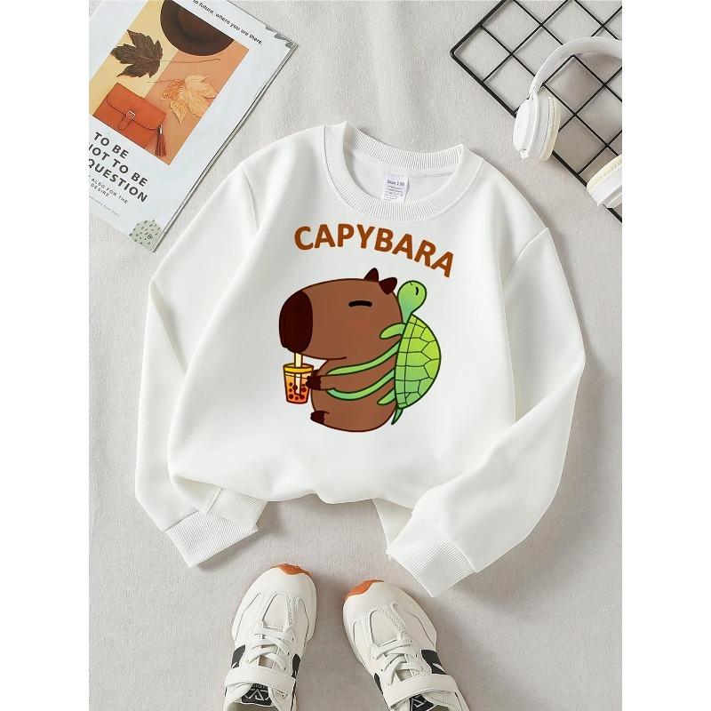 Fashionable Crewneck Sweatshirt Featuring Capybara, Turtle, And Bubble Tea, Perfect for Autumn And Winter
