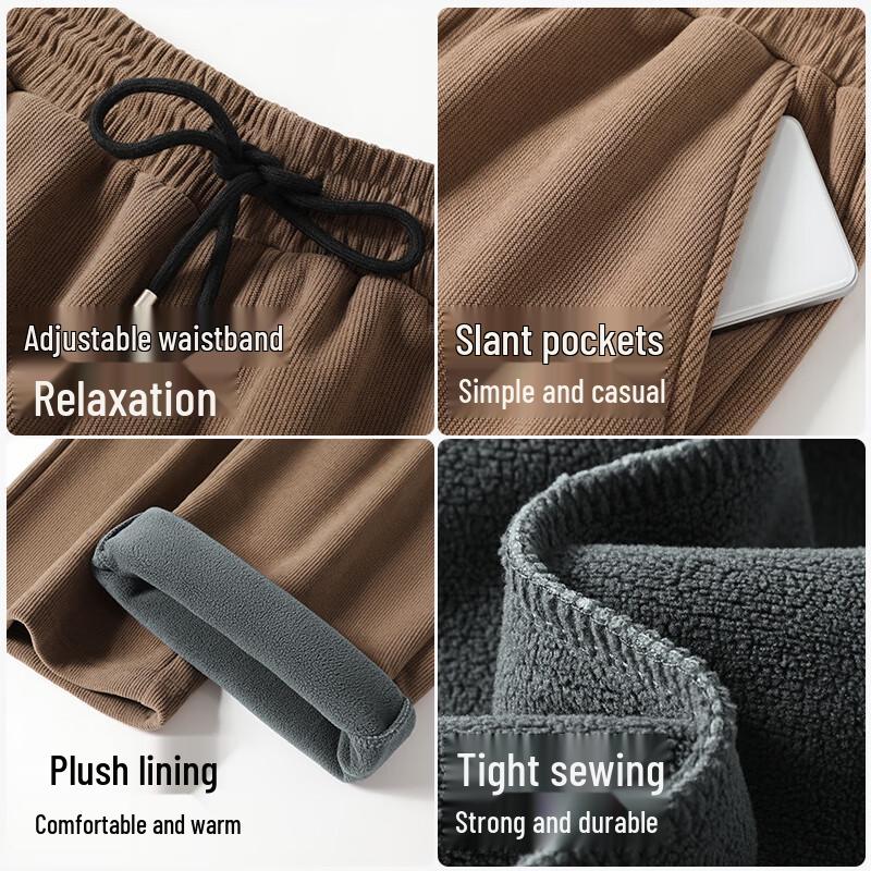 Jeanswest Men's 2025 Winter Japanese Plus Velvet Chenille Straight-Leg Casual Pants