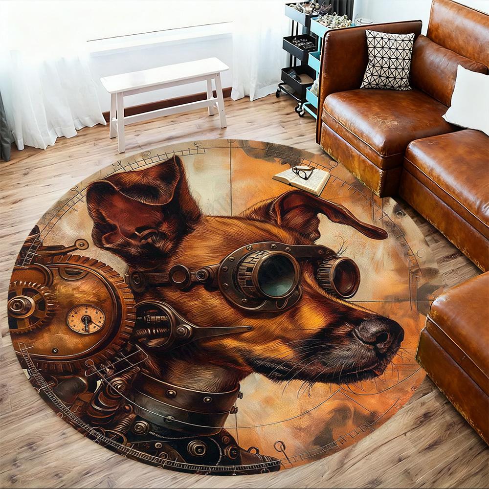 1PC steampunk dog Office Round Area Rug, Under Office Chairs Bedroom Living Room Home Decor, Carpet for Office -1110019