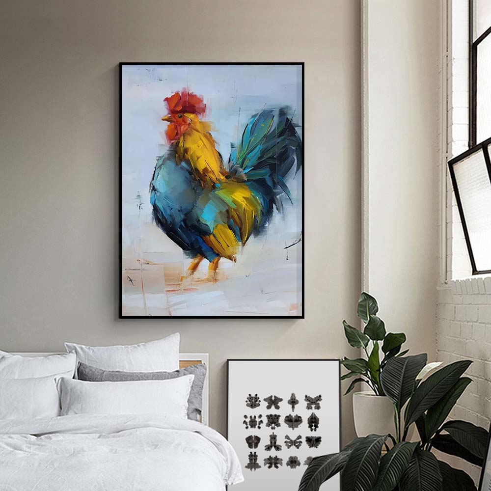 Animal Color Rooster Acrylic Print Canvas Photo White Feather Rooster Wall Art Picture