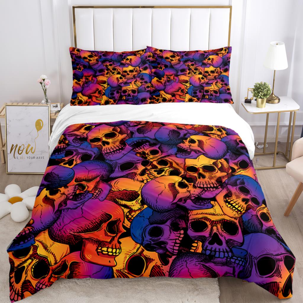 Hd Print Skull Art - Themed Three - Piece Fashion Bedding Set With Quilt Covers Pillowcases And Pillow For Children And Adults