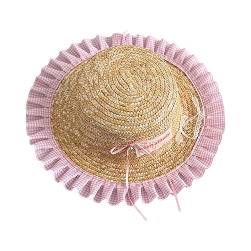 Kids Outdoor Fisherman Hat Trendy Checkered Wide Brimmed Sun Hat Adjustable Size Lovely Bowknot Accent for Summer