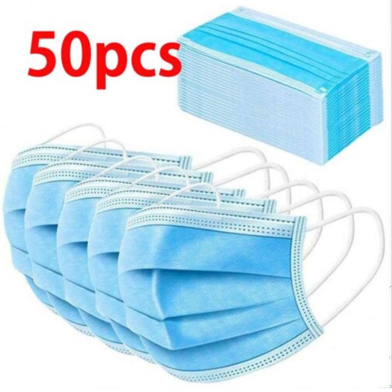 

50 шт. 3-слойные одноразовые гражданские маски для лица, пыленепроницаемые, трехслойный фильтр, взрослые