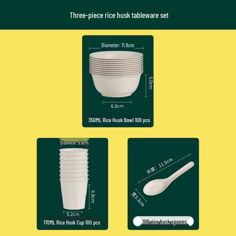 Eco-Friendly Rice Husk Disposable Bowl Set