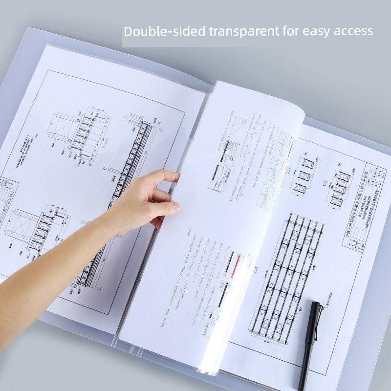 Horizontal A3 Loose-Leaf Binder 8K Folder Horizontal 4-Hole Shell Transparent Material Book 8 Open Vertical Storage Book Insert Bag