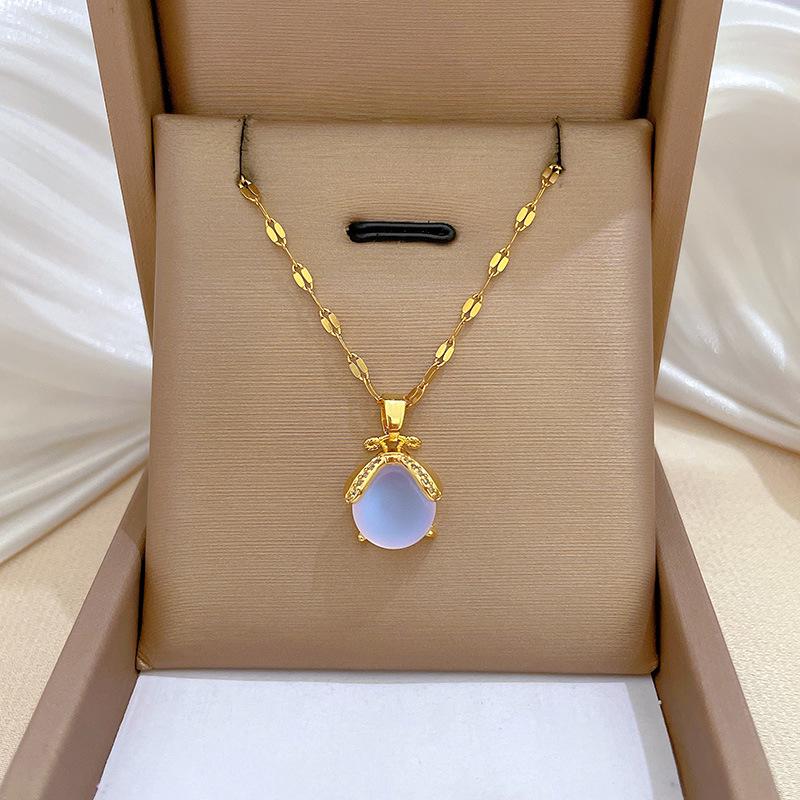Titanium Steel Micro-Inlaid Gold Plated Women's Lucky Bead Necklace - Trendy Clavicle Chain Accessory