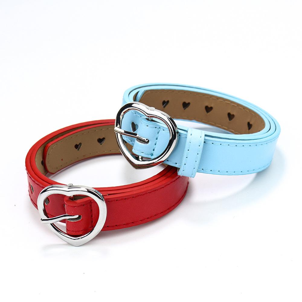 Children's Punk Belt Student Boys and Girls Jeans Heart-shaped Hollowed Out Heart Belt Female Pink Sky Blue