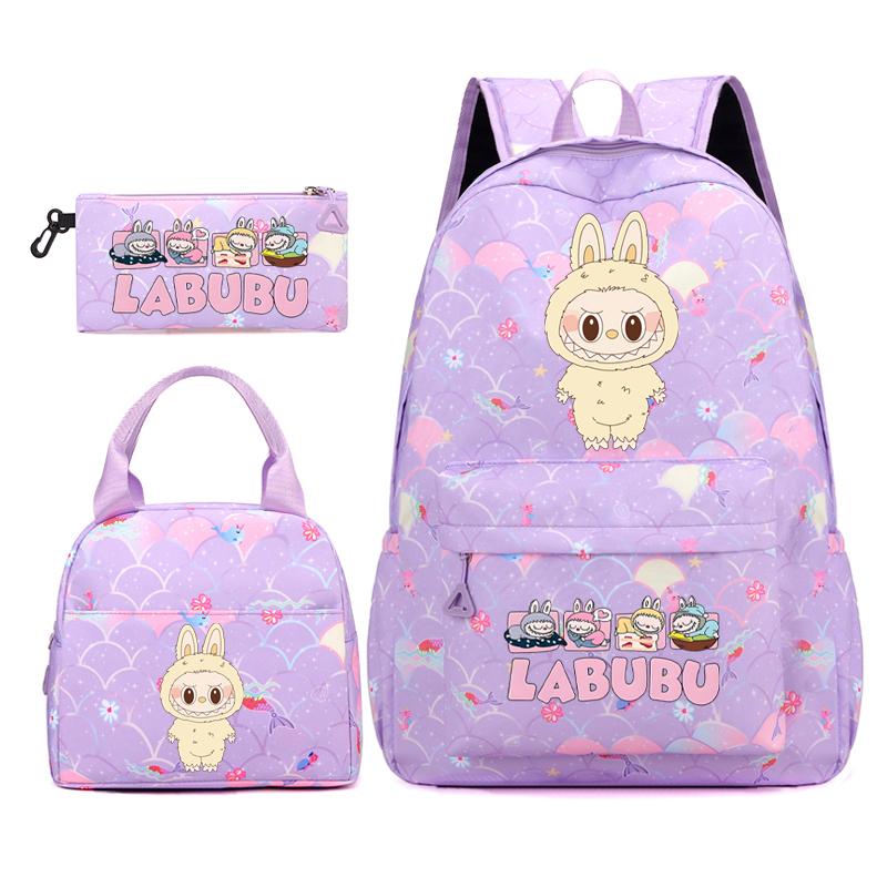 3Pcs/set Backpack for Girl School Teen Student Knapsack Women Rucksack with Lunch Bags Pencil Bag Fish Scale Style Bags
