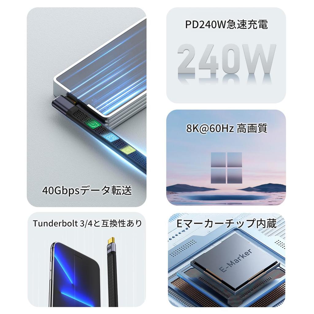 MSL FORCE To Male To Female FCP USB4 40Gbps PD240W Thunderbolt A Product from a Japanese Small and USB-C USB-C Cable, L-shaped, 8K@60Hz 3/4 Fpc-40g