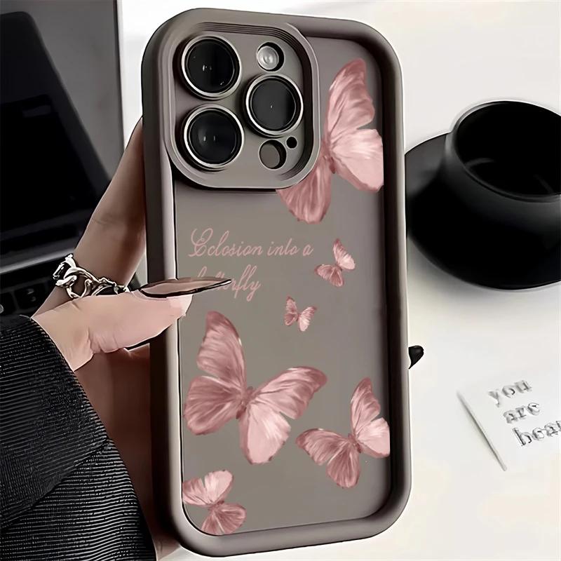 Retro Butterfly Silicone Phone Case For iPhone 16 15 14 Pro Max Plus 11 12 13 Pro XS 7 8 Plus SE 2 X XR Shockproof Full Cover
