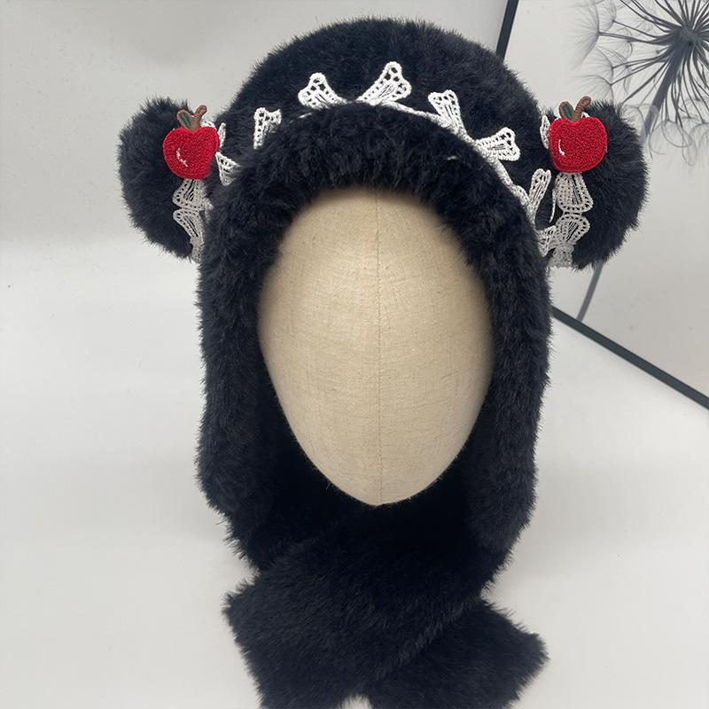 

Winter Warm Plush Hat Scarf Integrated Ear Protection Lei Feng Hat Women s Bow Cute Warm Outdoor Jacket Hat M（56-60cm）