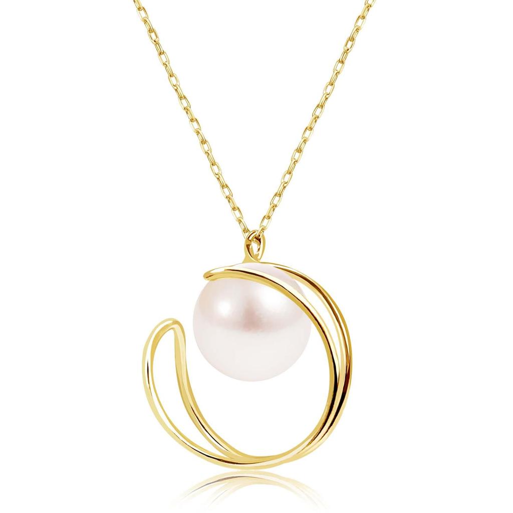 Lala Christie Akoya Pearl Necklace with a Moon 18K Women's Motif, Gold, lp56-0004-yg