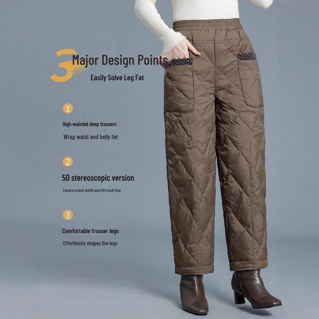 Chic High-Waisted Goose Down Winter Pants for Middle-Aged Women