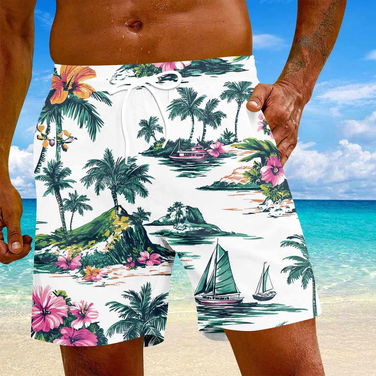 

Мужские модные гавайские принты с эластичной талией, повседневные штаны для йоги, пляжные шорты M зелёный
