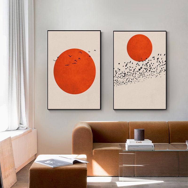 Poster abstract în stil nordic, imprimare peisaj de dimineață de iarnă, imagine de perete, pictură pe pânză, decor scandinav