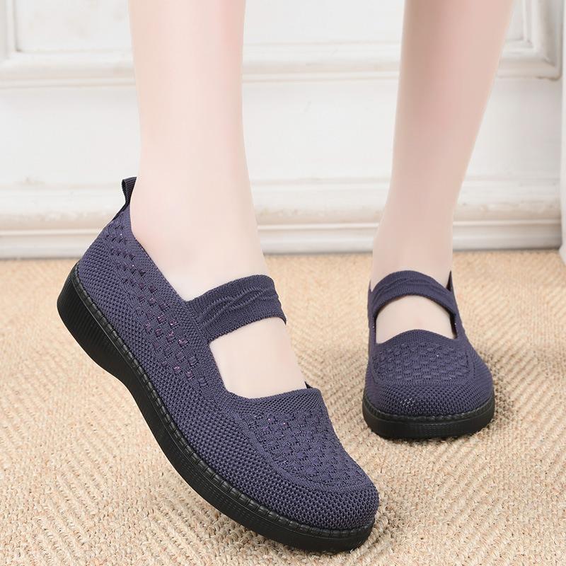One-pedal cloth shoes women's middle-aged and old walking shoes breathable mesh sneakers soft-soled non-slip mother shoes